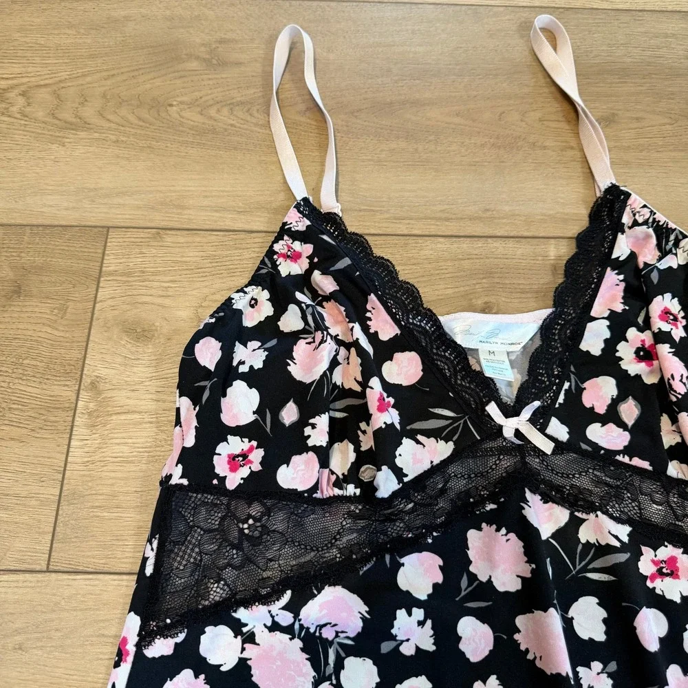 Vtg Y2K Marilyn Monroe‎ Floral Lace Trim Chemise Nightgown Womens M Romantic